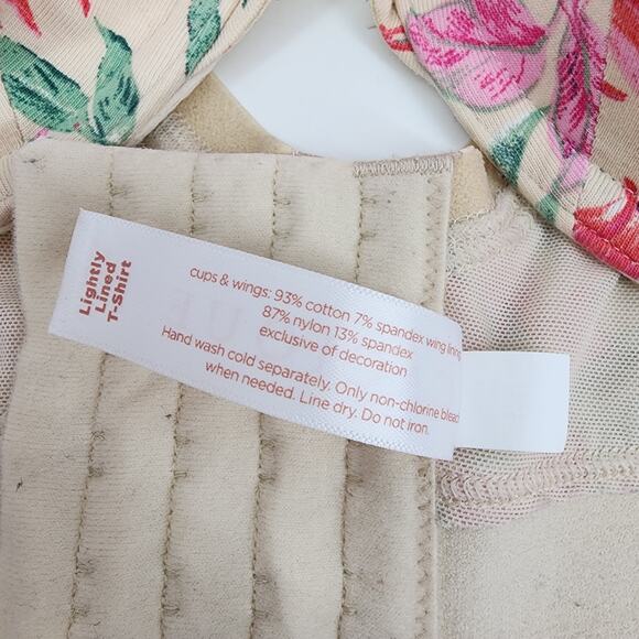 Cacique Beige Floral Lightly Lined T-Shirt Underwire Full Coverage Bra Size 46C - Picture 3 of 4